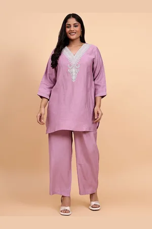 Bani Women Plus Size Embroidered V Neck Tunic With Trouser Co-Ords