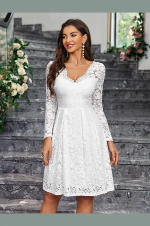Bebe Women V-Neck Fit & Flare lace Dress
