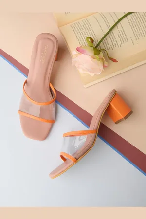Tokyo Talkies Peach Square Toe Block Pumps Heels