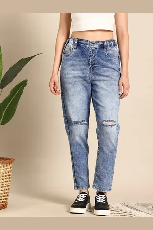 Mast & Harbour Women Boyfriend Fit Slash Knee Light Fade Stretchable Jeans