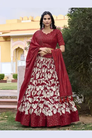 LOOKNBOOK ART Printed Foil Print Semi-Stitched Lehenga & Unstitched Blouse With Dupatta