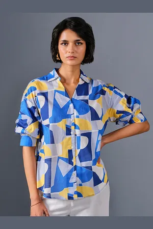 AND Geometric Print Extended Sleeves Cotton Shirt Style Top