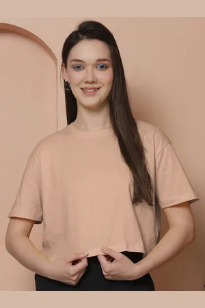 Friskers Women Solid Round Neck Crop T-shirt
