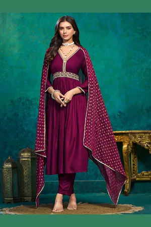 Sangria Women Yoke-Designed A-Line Kurta With Trouser & Dupatta Set