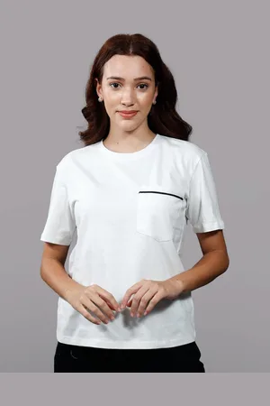 Chemistry Women Round Neck Solid Cotton Pocket T-shirt