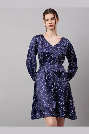 Roadster The Lifestyle Co. V Neck Puff Sleeves Polka Dot Printed Fit & Flare Mini Dress