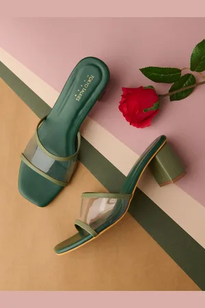 Tokyo Talkies Green Square Toe Block Heels