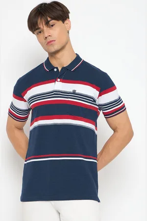 Duke Men Striped Polo Collar Pockets T-shirt