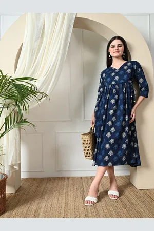 Decked-Up Women Floral Print A-Line Empire Angarkha Dress