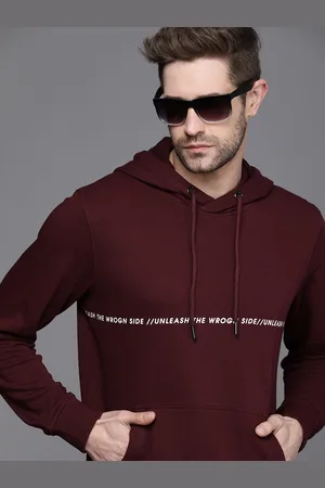 WROGN Men Maroon Brand Logo Printed Hooded Sweatshirt