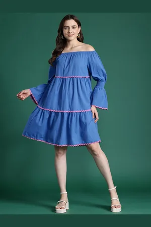 DressBerry Pure Cotton Off-Shoulder Bell Sleeves Tiered Bardot Dress