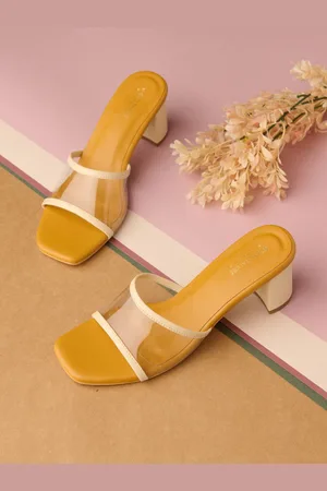 Tokyo Talkies Mustard Square Toe Block Pumps Heels