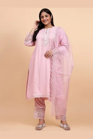 Bani Women Plus Size Embroidered Thread Work Liva Straight Kurta With Trousers & Dupatta