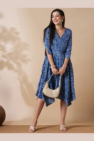Globus Floral Printed A-Line Asymmetric Midi Dress