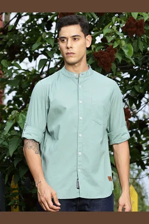 Provogue Mandarin Collar Long Sleeves Slim Fit Cotton Casual Shirt