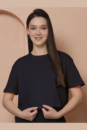 Friskers Women Pure Cotton Oversized Crop T-shirt