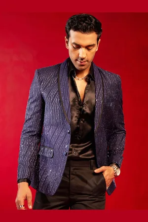 Vastramay Men Embellished Slim-Fit Single Breasted Party Blazers