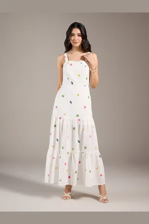 20Dresses White Embroidered Shoulder Straps Tiered Maxi Dress