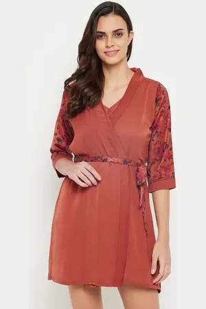 Clovia Printed Satin Mini Robe