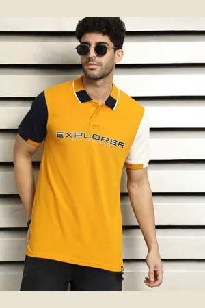 High Star Men Polo Collar Typographic Colorblocked Cotton T-shirt