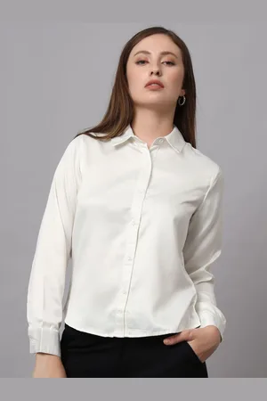 CHARMGAL Women Classic Slim Fit Opaque Satin Formal Off White Shirt