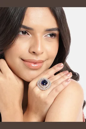 Anouk Silver-Plated AD-Studded Adjustable Finger Ring