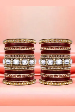Leshya Set Of 62 Brass-Plated Kundan Studded Bangles