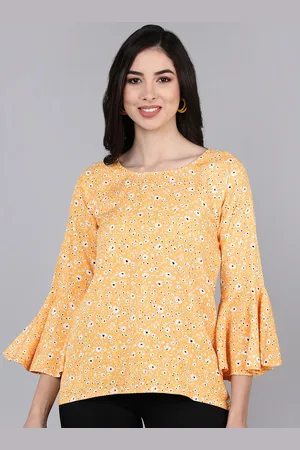 Kalini Floral Print Bell Sleeves Crepe Top
