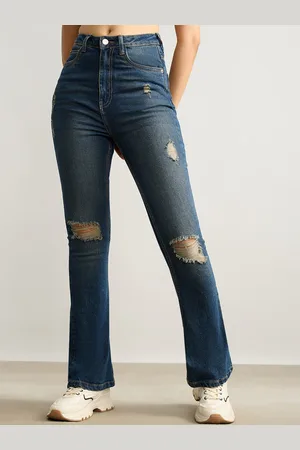 FREAKINS Women Blue Bootcut Light Fade High-Rise Mildly Distressed Cotton Jeans