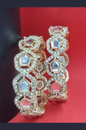 Anouk Gold Toned Set of 2 Gold Plated Kundan Studded Bangles