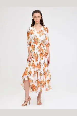COVER STORY Women Floral Print Georgette A-Line Midi Dress