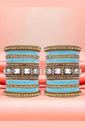 Leshya Set of 62 Brass-Plated Stone-Studded & Beaded Bangles
