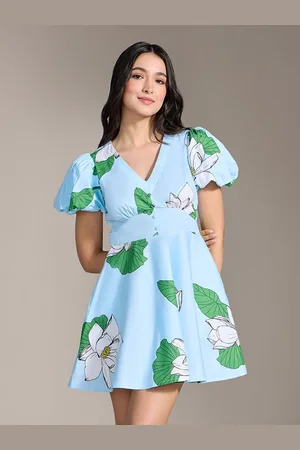 20Dresses Puff Sleeve V- Neck Fit & Flare Mini Floral Dress
