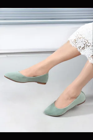DressBerry Sea Green Velvet Ballerinas