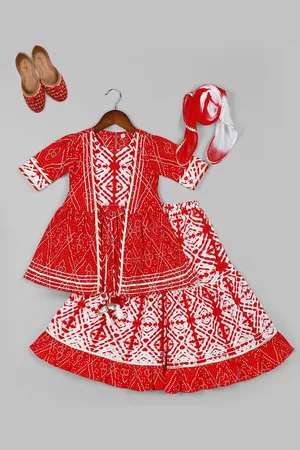 naughty ninos Girls Ethnic Motifs Printed Pure Cotton Kurta with Sharara & Dupatta