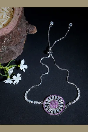 House of Pataudi Rhodium Plated American Diamond Studded Wraparound Bracelet Rakhi
