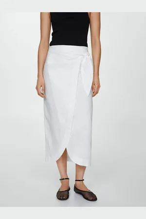 MANGO Linen Cross-Over Tie-Up Sarong Style Skirt