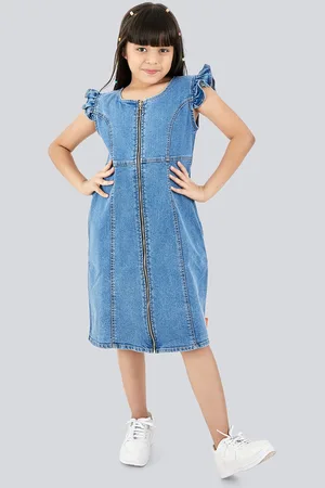 OLELÉ Girls Denim Cotton A-Line Midi Dress