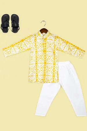 naughty ninos Boys Ethnic Motifs Dyed Regular Pure Cotton Kurta with Pyjamas
