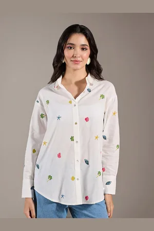 20Dresses White Conversational Embroidered Casual Shirt