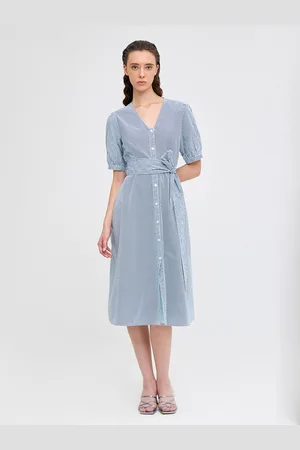 COVER STORY Women Striped Shirt Midi Dress