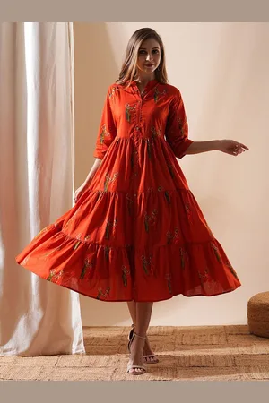 FASHOR Women Floral Print Fit & Flare Midi Dress