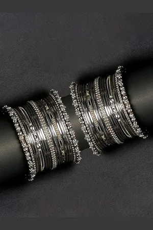 YouBella Set Of 38 Silver-Plated Oxidized Bangles