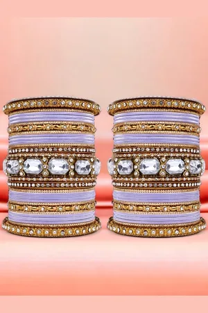 Leshya Set Of 62 Brass-Plated Stone-Studded & Beaded Bangles