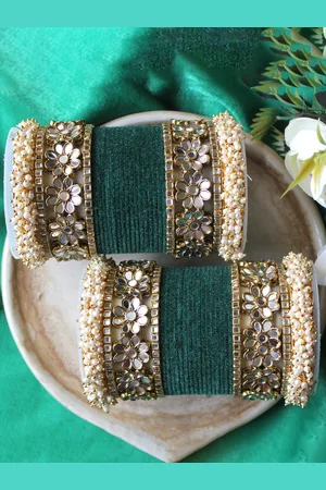 Leshya Set Of 46 Brass Plated Artificial Stones Studded Bangles