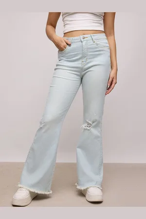 FREAKINS Women Blue Bootcut Light Fade High-Rise Slash Knee Cotton Jeans