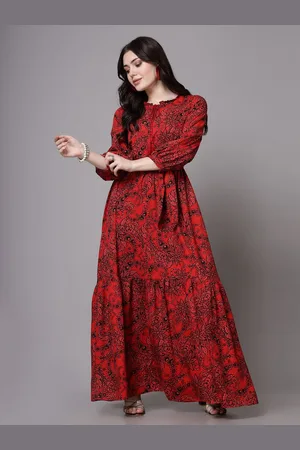 Aayu Floral Printed Mandarin Collar Cuffed Sleeves Maxi Dress