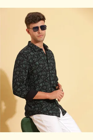 HERE&NOW Slim Fit Floral Printed Spread Collar Cotton Shirt