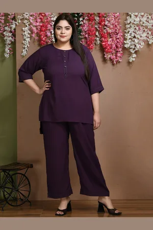 DesiNoor Plus Size Round Neck Top With Trousers