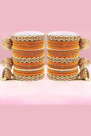 Leshya Set Of 62 Brass-Plated Stone-Studded & Beaded Bangles
